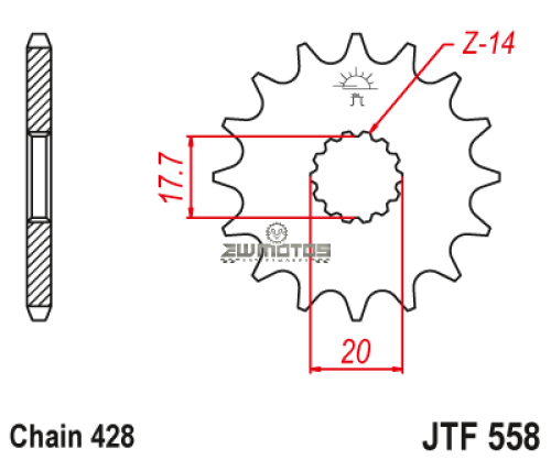 Pinhão Ataque JT428-14 Dentes Yamaha DTR 125